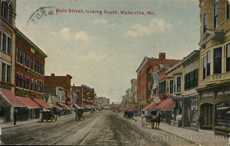 Main Street, Looking South Waterville, ME Postcard