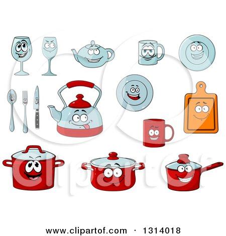 Clipart of Cartoon Dish Characters - Royalty Free Vector Illustration ...