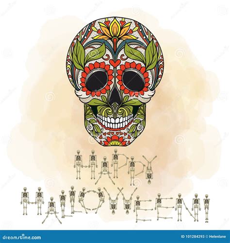 Happy Halloween Banner with Sugar Skull. Stock Vector - Illustration of head, mexico: 101284293