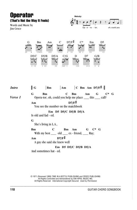 Jim Croce Operator Chords - Sheet and Chords Collection