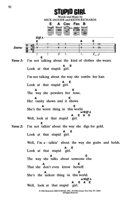 Stupid Girl by The Rolling Stones - Guitar Chords/Lyrics - Guitar Instructor