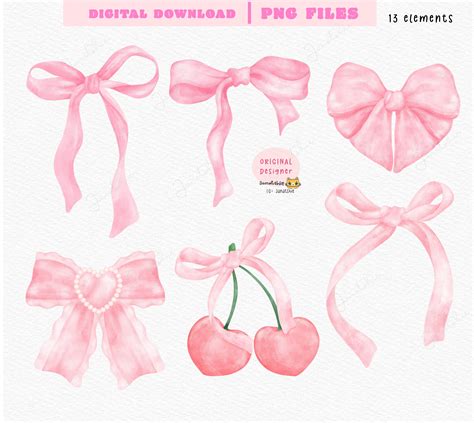 Coquette Bow PNG Coquette Ribbon Bow Watercolor PNG Clipart Hand ...