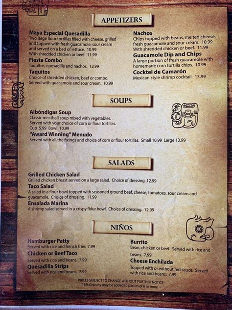 Menu at Maya Restaurant, Morro Bay, 560 Embarcadero