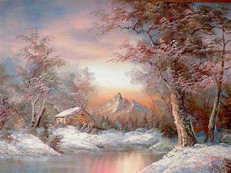 WINTER SCENE OIL PAINTING CABIN IN WOODS SNOWY SUNSET BY I CAFIERI ...BEAUTIFUL | #1731330192