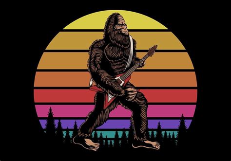 Bigfoot playing guitar near sunset retro vector illustration 1851120 Vector Art at Vecteezy