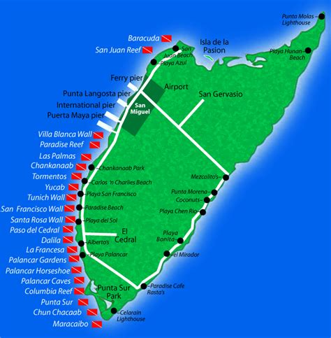 Cozumel Diving Tourist Map - Cozumel • mappery