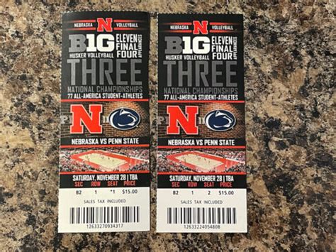 2015 Nebraska Huskers Volleyball Unused Tickets. vs Penn State | eBay