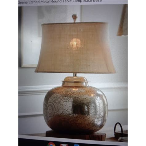 Pottery Barn "Geena "Etched Metal Round Table Lamps with Original Shades - a Pair | Chairish