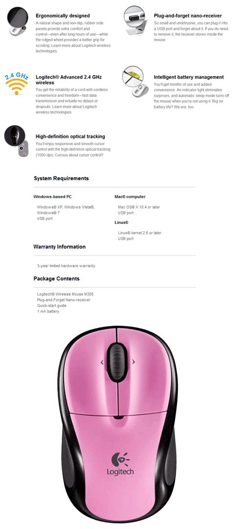 Buy Logitech M305 Wireless Mouse Pink [LT-910-001624] | PC Case Gear Australia