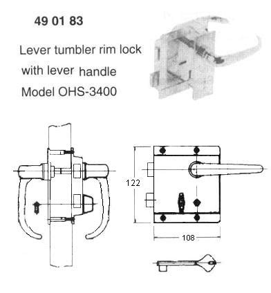 LEVER TUMBLER RIM LOCK WITH LEVER HANDLE OHS#3400 IMPA 490183