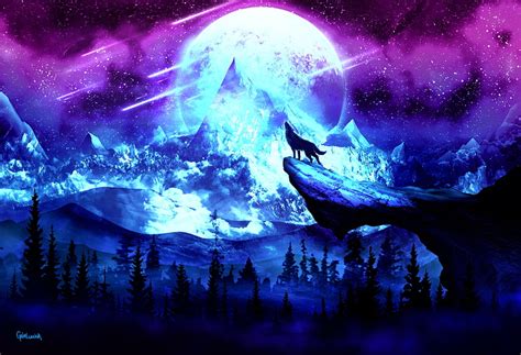 5701x3899 wolf, moon, night, mountains, art backgrounds, moon wolf HD wallpaper | Pxfuel