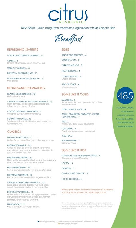 Citrus Fresh Grill's Menu - Renaissance ClubSport