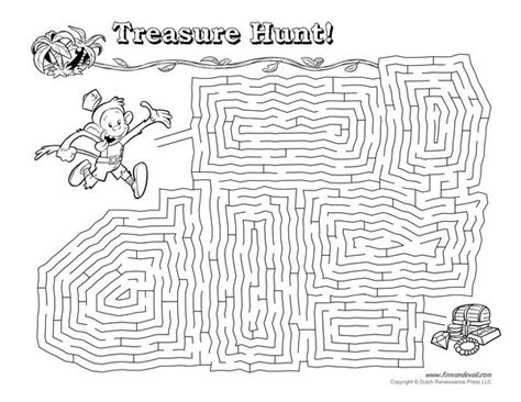 a maze that has the word treasure hunt on it and an image of a monkey ...