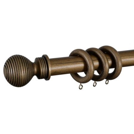 28mm Wooden Ribbed Ball Curtain Pole Black/Gold | Great Range of Curtain Poles | UK Delivery ...