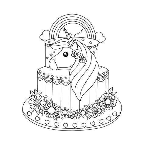 Unicorn Cake Coloring Pages Drawing Pictures - Free Printable Coloring Pages