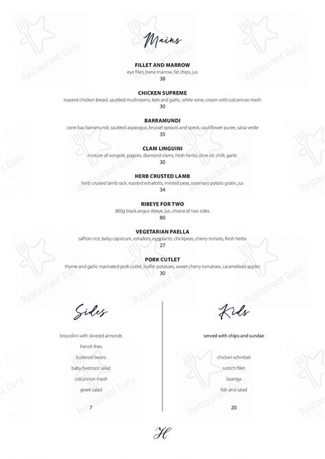 Menu at The Hermitage Campbelltown restaurant, Leumeah