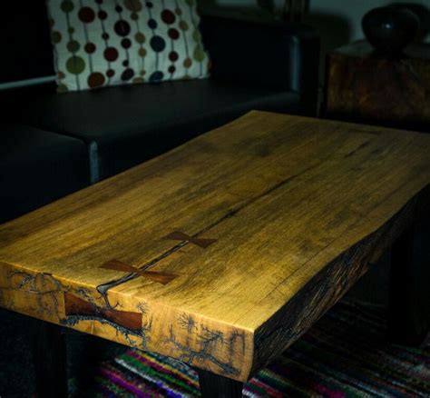 reclaimed Cuban Mango wood coffee table with Lichtenberg figures, mahogany bowties and shou sugi ...