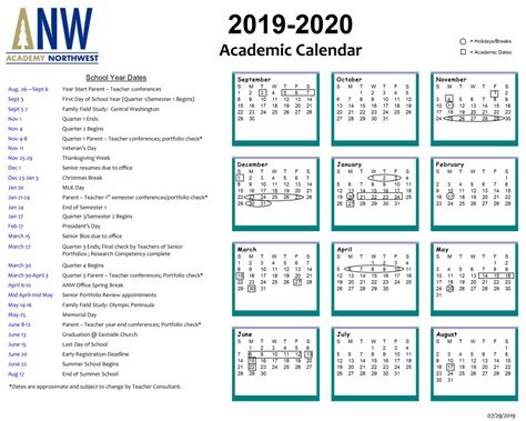 School Year Calendar – Academy Northwest