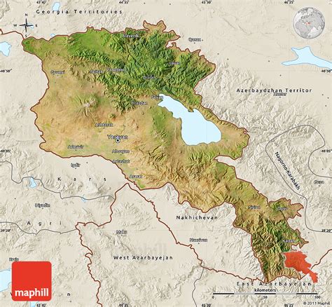 Satellite Map of Armenia X Yerevan, shaded relief outside