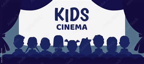 Kids in cinema silhouettes or children in movie theater, vector ...