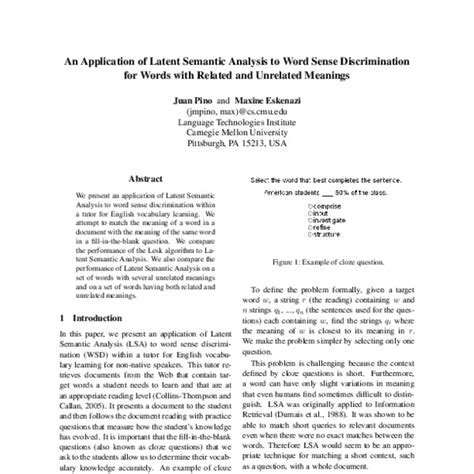 An Application of Latent Semantic Analysis to Word Sense Discrimination for Words with Related ...