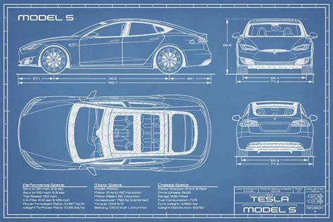 Tesla Model S (2016-2020) Blueprint Ar - Art Print | Action Blueprints