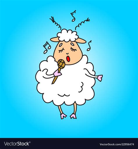 Sheep with a microphone sings a song drawing Vector Image