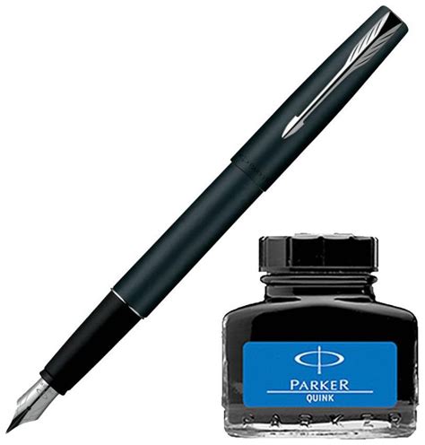 Buy Parker Frontier Matte Black CT Fountain Pen with Blue Quink Ink Bottle (Pack of 2) Online at ...