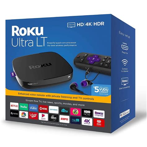 Roku Ultra LT 4K/HDR/HD Streaming Player with Enhanced Voice Remote ...