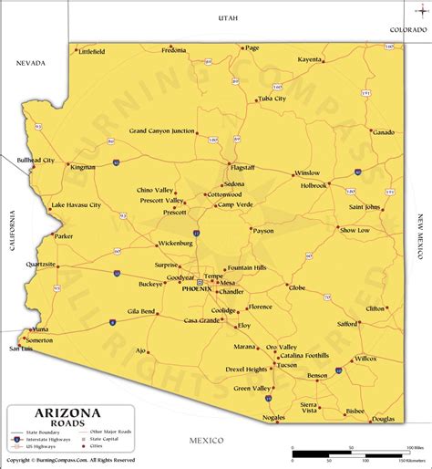 Arizona Road Map with Interstate Highways and US Highways