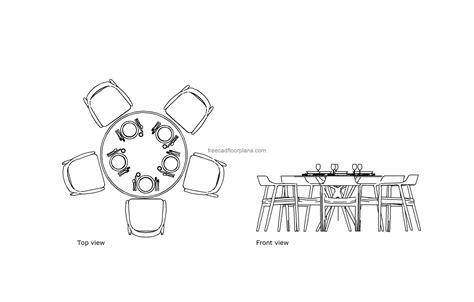 Round Table With 5 Seats, AutoCAD Block - Free Cad Floor Plans