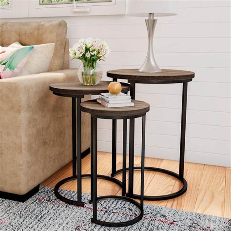 Lavish Home Black Wooden Round Nesting Side Tables with Modern Woodgrain Look (Set of 3 ...