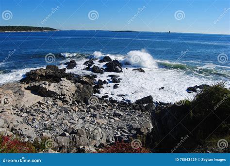 Rocky Coastline of Cape Elizabeth in Maine. Stock Image - Image of ...