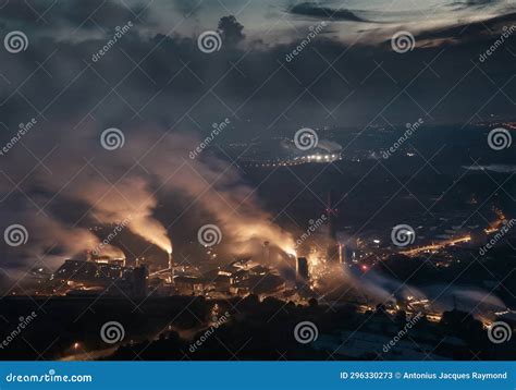 Pollution Causes By Very Thick Smoke From Industrial Plant Top View ...