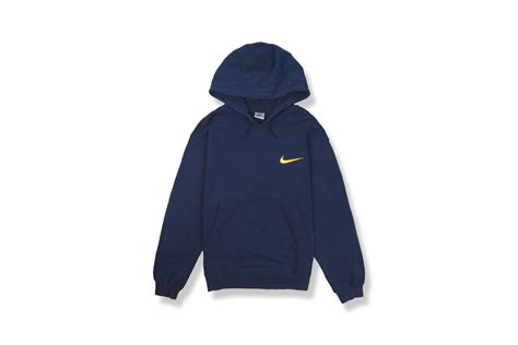 Vintage 90s Nike Yellow Swoosh Logo Back Navy Hoodie - GLAB.VN