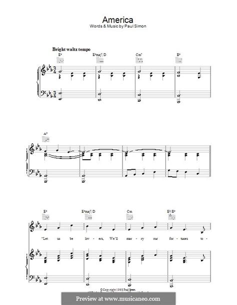 America (Simon & Garfunkel) by P. Simon - sheet music on MusicaNeo