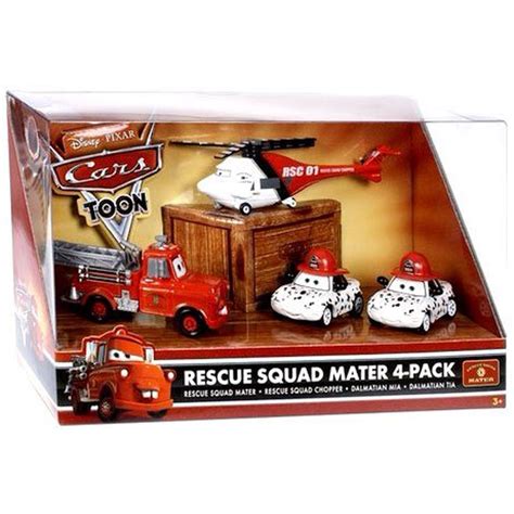 Disney / Pixar CARS TOON 1:55 Die Cast Car Rescue Squad 4-Pack #2 (Firetruck Mater, Rescue ...