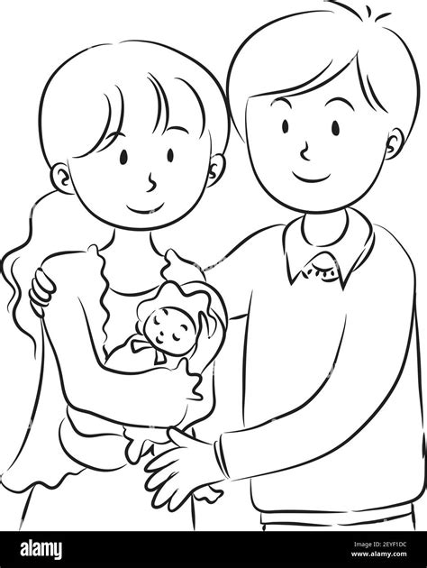 vector drawing Young parents and newborn baby Stock Vector Image & Art - Alamy