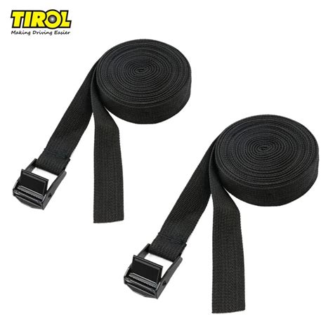 TIROL Pair Car Roof Rack Pad Cargo Rack Long Extra Straps Black Tie Down Strap Padded Cam Lock ...