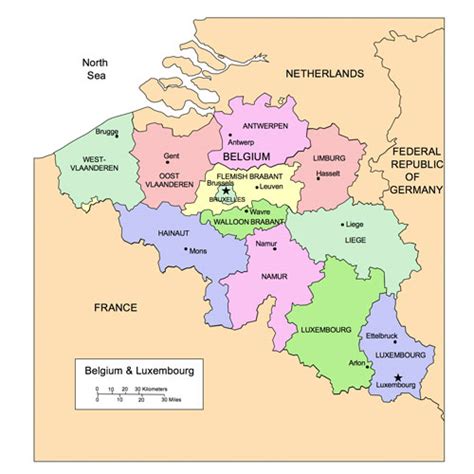 Belgium and Luxembourg PowerPoint Map, Administrative Districts ...