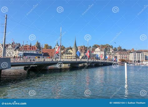 View of Chapel Bridge on Lake Luzern Editorial Stock Image - Image of ...