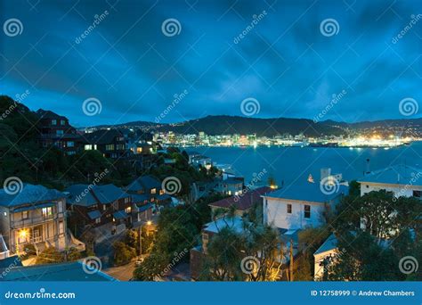 Wellington and Harbour at Night Stock Image - Image of harbour, zealand ...