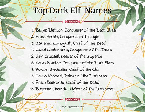 Dark Elf Name Generator | 1060 Dark Elf Name Ideas