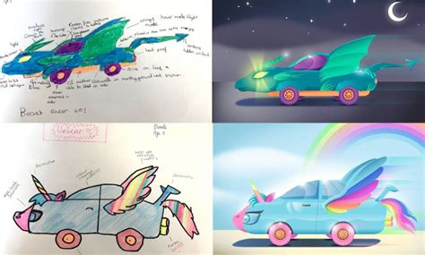 Adorable Kids Asked to Design Cars of The Future Demand Rainbow Headlights, Fins and Wings