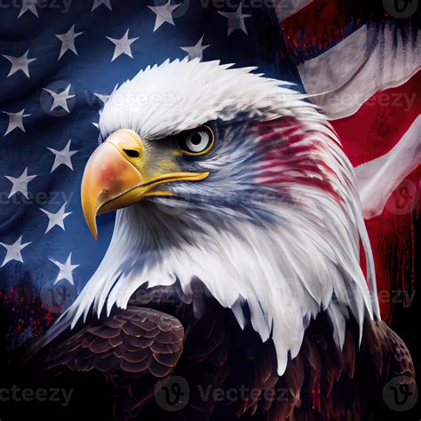 eagle and USA flag national poster. American Bald Eagle - a symbol of America with flag. Bald ...