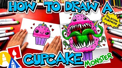 How To Draw A Cute Cupcake Monster Folding Surprise - YouTube