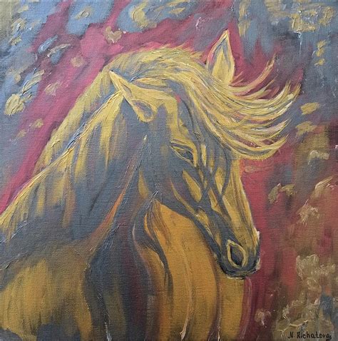 Gold horse, textured original painting Painting by Natalia Kichatova - Fine Art America