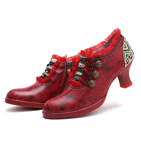 Vintage Classic Handmade Embossed Stitching Spanish Style Women's Shoe ...