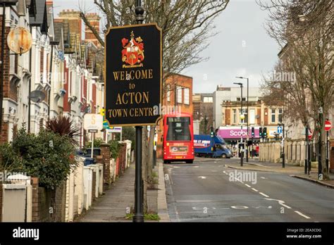 Acton, London: Welcome to Acton Town Centre sign, centre of large residential suburb in West ...