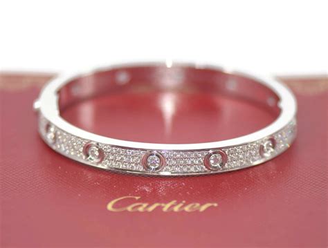 Cartier Pave Diamond 18K White Gold Love Bracelet Siz… - Gem